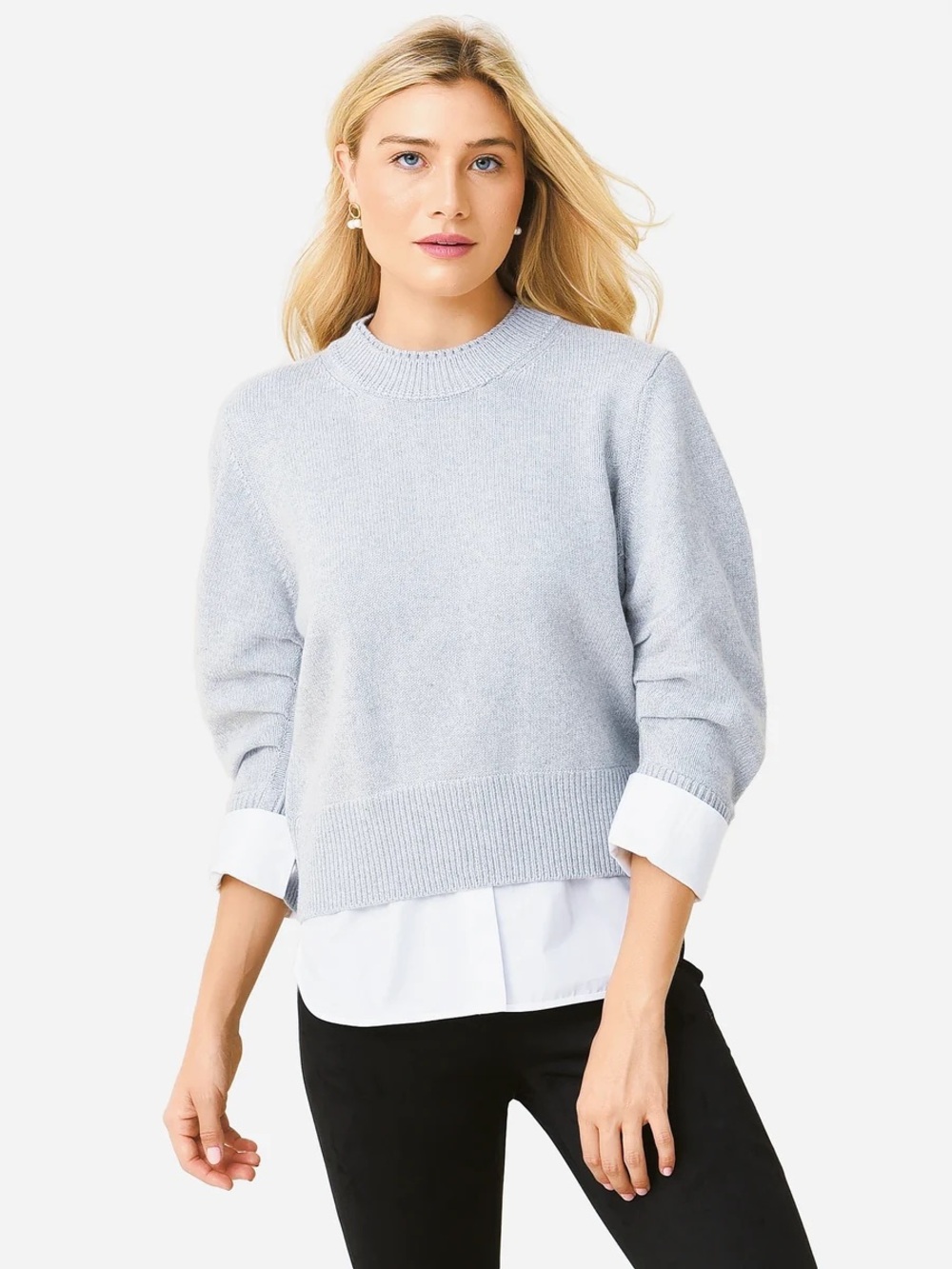 BROCHU WALKER Raya Ruched Crew Looker Sweater Oyster Grey Size M